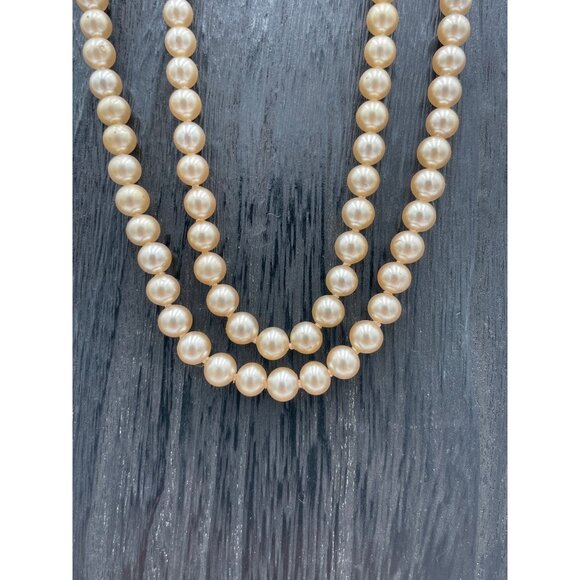 Double Strand Faux Pearl Necklace 14" & 16" Drop With Rhinestone Clasp - Picture 2 of 4